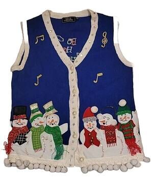 Lisa international Christmas Snowman Vest Christmas Pom Pom Petite Small